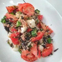 トマトと長芋とオクラの梅ポン酢サラダ|マイケルの料理さん