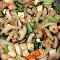 シーフードミックスと冷凍豆腐の炒め煮(味醂、減塩液みそ、甘口醤油、桃屋刻み生姜、胡麻)|m.rafuさん