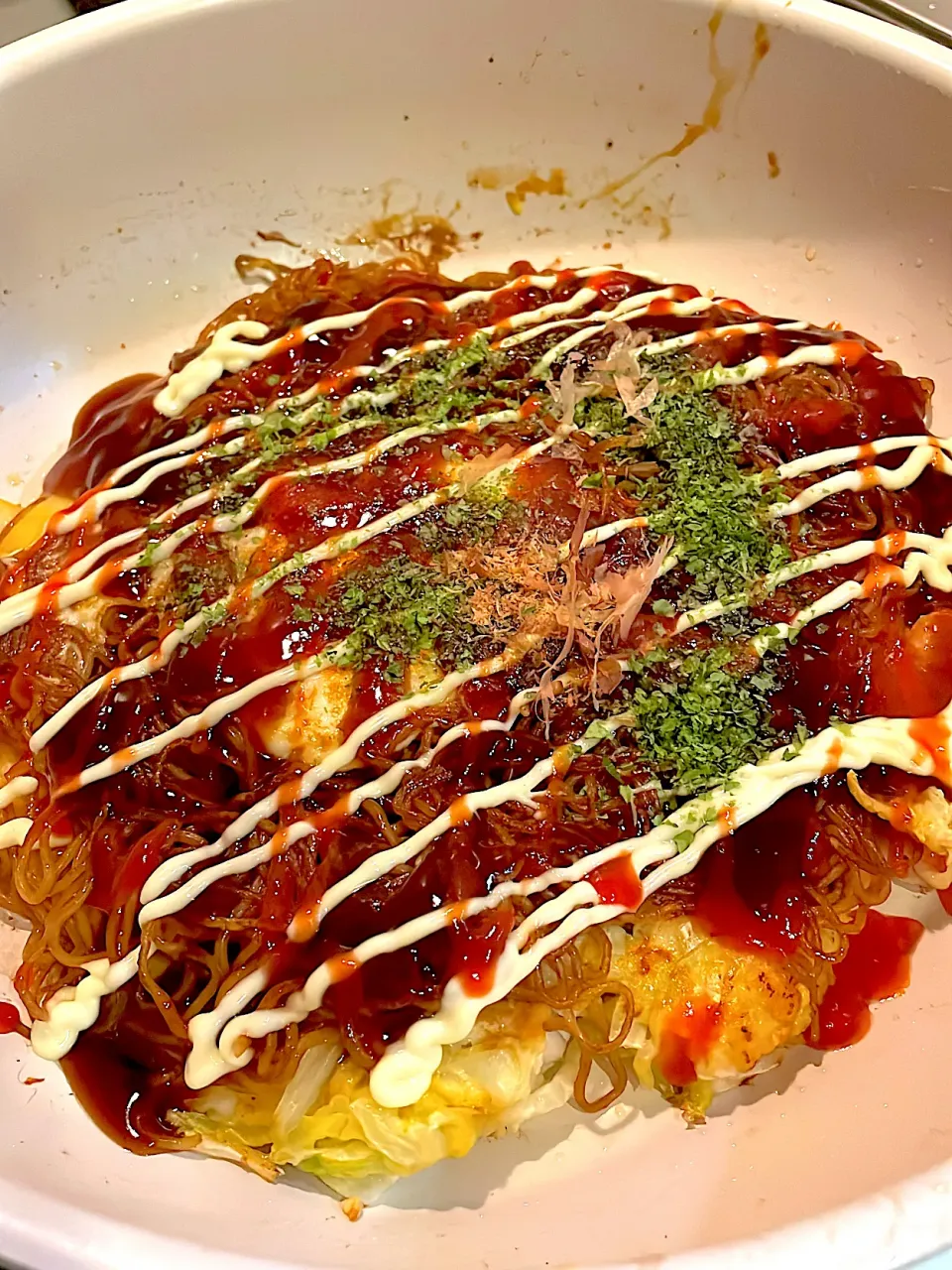 おっさん飯　フライパンでお好み焼き|ひげおやじさん