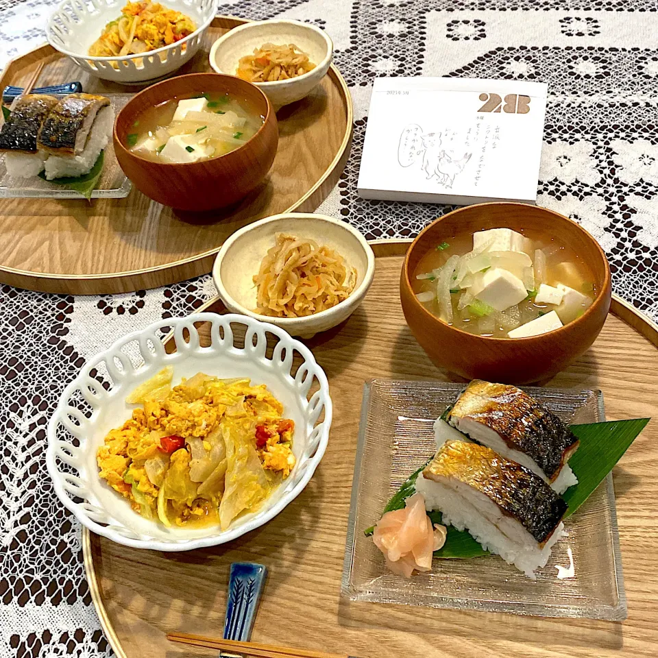 焼き鯖寿司、卵レタス炒め|papinさん