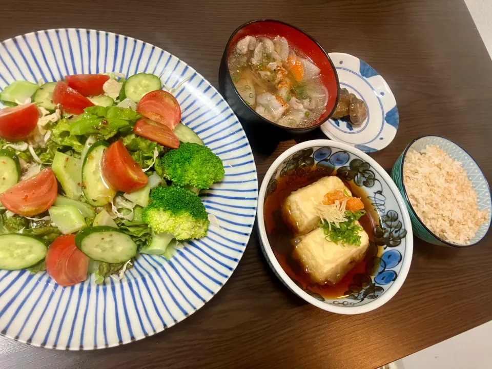 揚げ出し豆腐、サラダ、味噌抜き豚汁|tatsuponさん