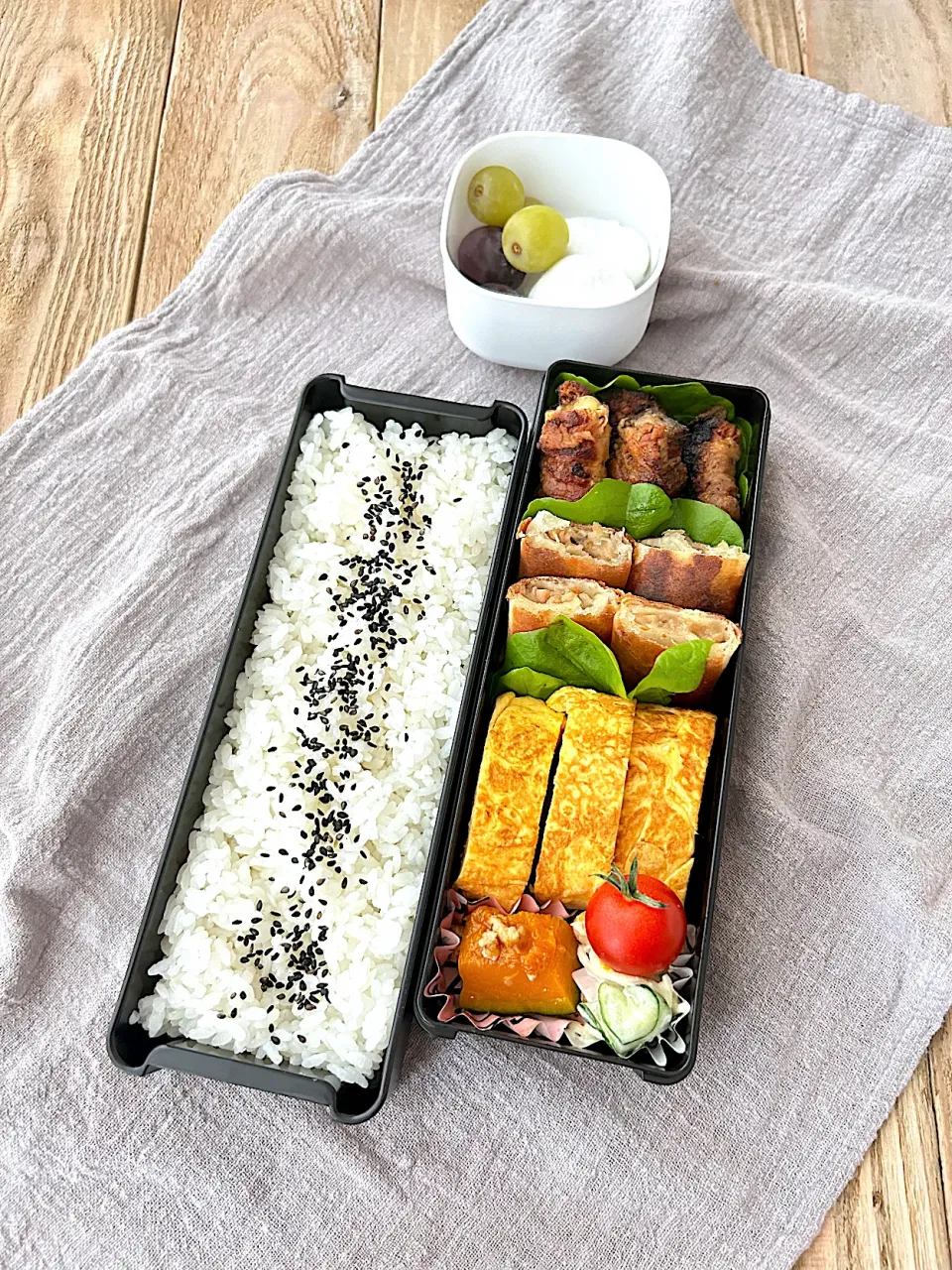 なすの豚バラ巻き＆春巻き弁当🍱|nonoさん