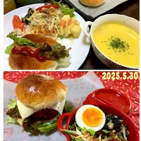 朝ごパンとハンバーガー弁当🍔|がおりんさん