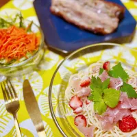 いちごと生ハムの冷製パスタ 山葵ソース| きいろさん