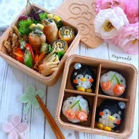 🌿🍒🐧🍒🐧🌿
さくらんぼおにぎりと
ペンギンおにぎりのお弁当