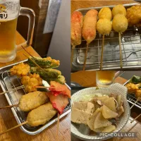 休日の夕食、串揚げを。紅生姜ととうもろこしが好物。美味しくいただきました。| sniper66さん