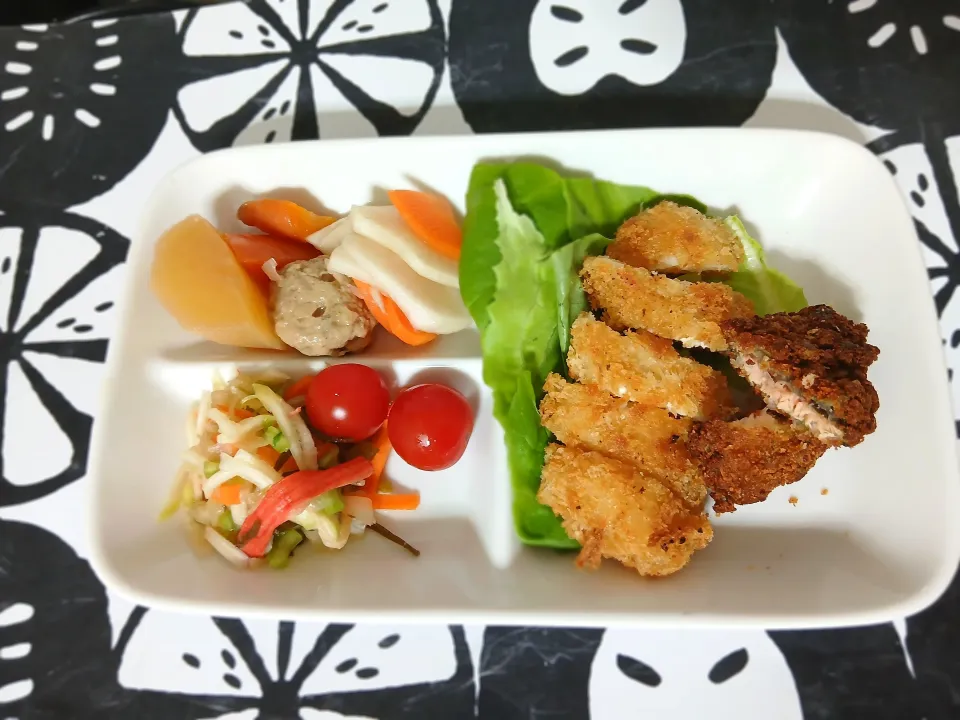 つく置き野菜とイカフライとのり塩サーモン*｡･+(人*´∀`)+･｡*✨|ぽんすけさん