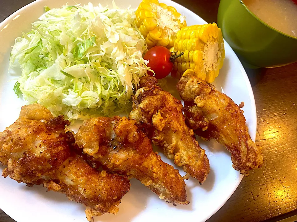 手羽元唐揚げ&なめこ味噌汁|単身赴任のっちさん
