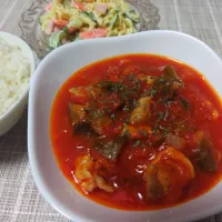 チキンと夏野菜の煮込みとマカロニサラダ|万葉さん