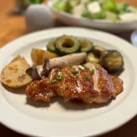 6/1の夕食　焼き野菜と鶏の照焼|yoneさん