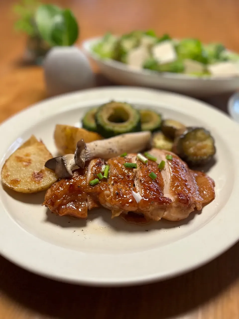 6/1の夕食　焼き野菜と鶏の照焼|yoneさん