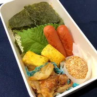 のり弁、あおさたまご焼き、ウインナー、鶏とキャベツ炒め、胡麻団子|きらきらさん