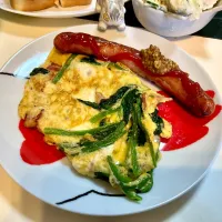 ベーコン🥓とほうれん草🥬の玉子焼きで朝ごはん|Takeshi  Nagakiさん