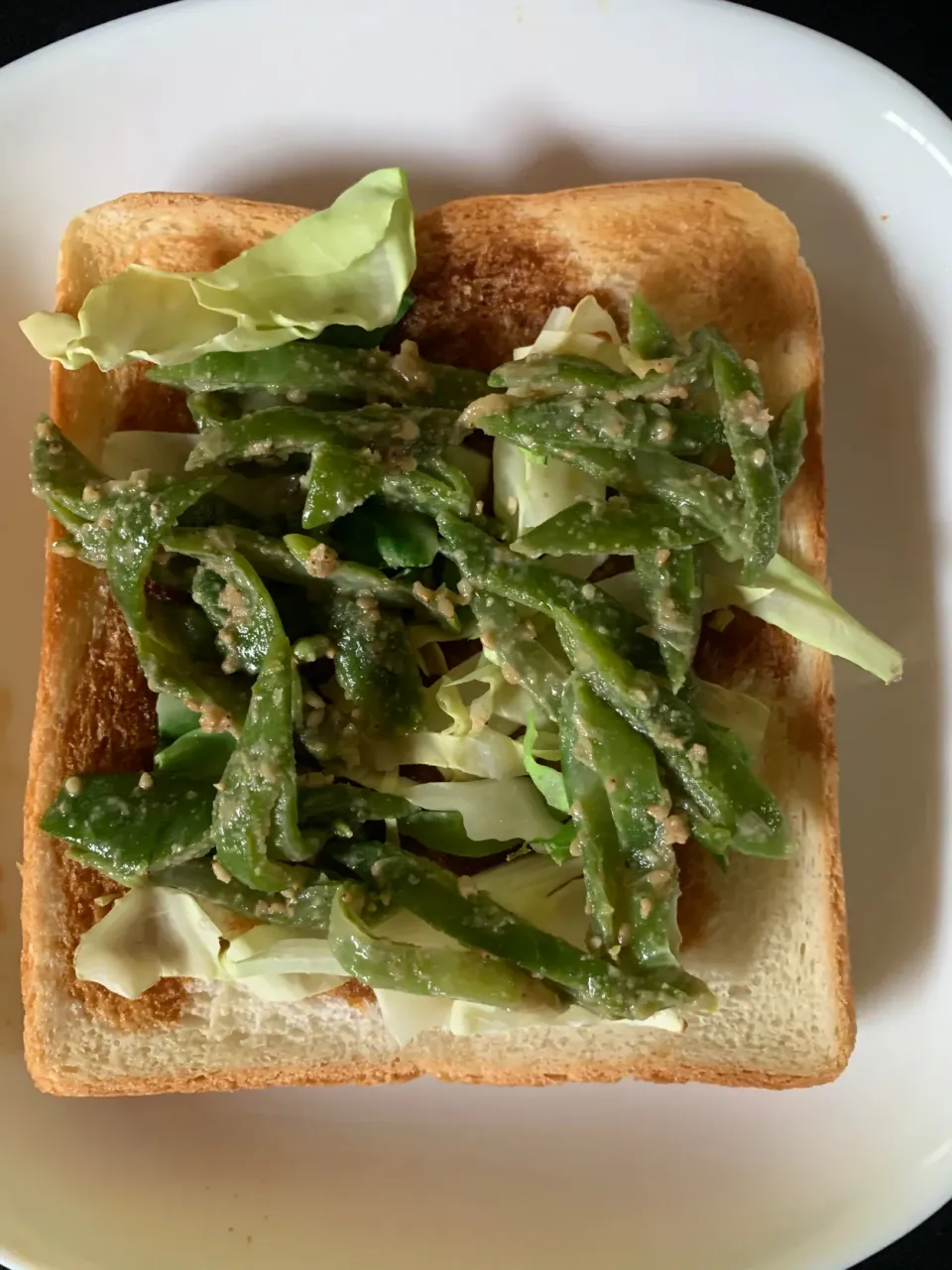 お豆の胡麻和えとキャベツの甘辛ソーストースト|そらまめさん