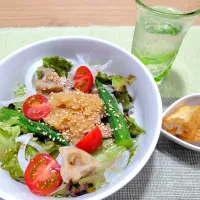 みぞれ豚サラダと甘辛厚揚げで晩酌|おかめんさん