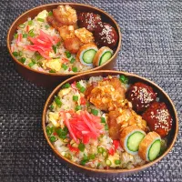 母とムスコのラブラブおソロ♪肉団子＆油淋鶏でモリモリ中華弁当