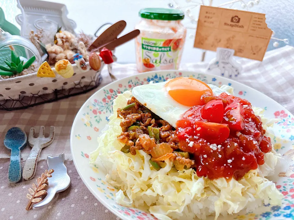 サルサで食べるキャベツたっぷりタコライス ~カゴメ『サルサ』使用 ~|がぁがさん