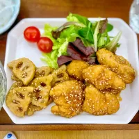 むね肉とれんこんの甘酢ごまあえ|ハマーさん