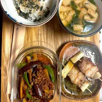 豚バラネギ串焼と豚ミンチの麻婆茄子炒め定食|ganmoさん