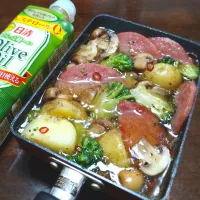 玉子焼きフライパンdeアヒージョ‼️😆🫕|ソコツモノさん