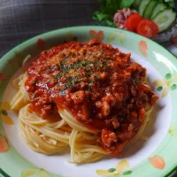 ミートソースパスタ と ツナサラダ|万葉さん