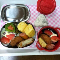 旦那　私弁当🍱　コロッケ😄|miimiさん