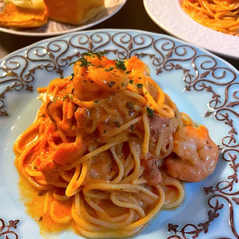 「アンナマンマ 冷製パスタソース」を使ってみたSnapdishの料理・レシピ写真:海老トマ豆乳冷製パスタ✨