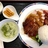 香港料理 唐家　皮付き豚バラ、釜焼きローストダック、釜焼きチャーシュー　定食|よだみなさん
