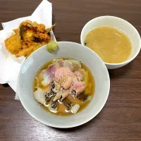 チヌの出汁茶漬けとあら汁とアジフライ|dashi menjiroさん