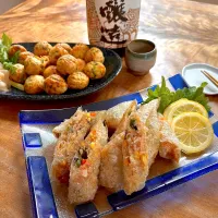 揚げ春巻きと、たこ焼き風ちくわ焼き|くまちゃんさん