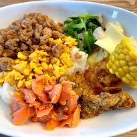 鶏と卵のそぼろ&鮭フレーク3種盛り|パパ手料理さん