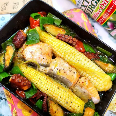 「日清やさし～く香るエキストラバージンオリーブオイル」を使ってみたSnapdishの料理・レシピ写真:@きなこさんの料理 🔷卵焼きフライパンdeタコと九条ねぎのアヒージョ🔷→→🔷リメイクアヒージョカレー味🔷