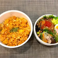高校生息子のお弁当🍱 チキンライスとハンバーグ弁当🍱|Snow10さん
