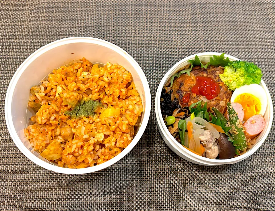 高校生息子のお弁当🍱 チキンライスとハンバーグ弁当🍱|Snow10さん