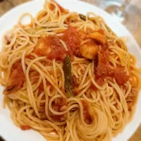🍅タコとホタテのシチリア風トマトパスタ🍅(パパ作)|❤︎YUKARI❤︎さん