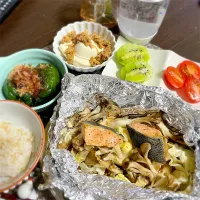 6/9晩ご飯：鮭と舞茸のホイル焼き| ななみんさん