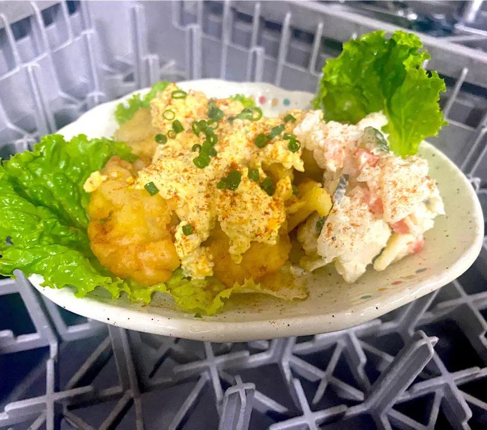 塩糀マリネのチキン南場カレータルタルの立飲み屋キリツのポテサラ添え|shikaさん