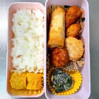 唐揚げコロッケ春巻き弁当| あおのりさん