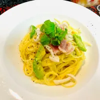 ✩.*˚アボカドとベーコンのクリームパスタ|ゆきえもんさん
