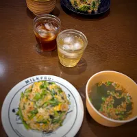 焼き豚と卵の炒飯　胡麻スープ　アイスコーヒー　麦茶| ch＊K*∀o(^^*)♪さん