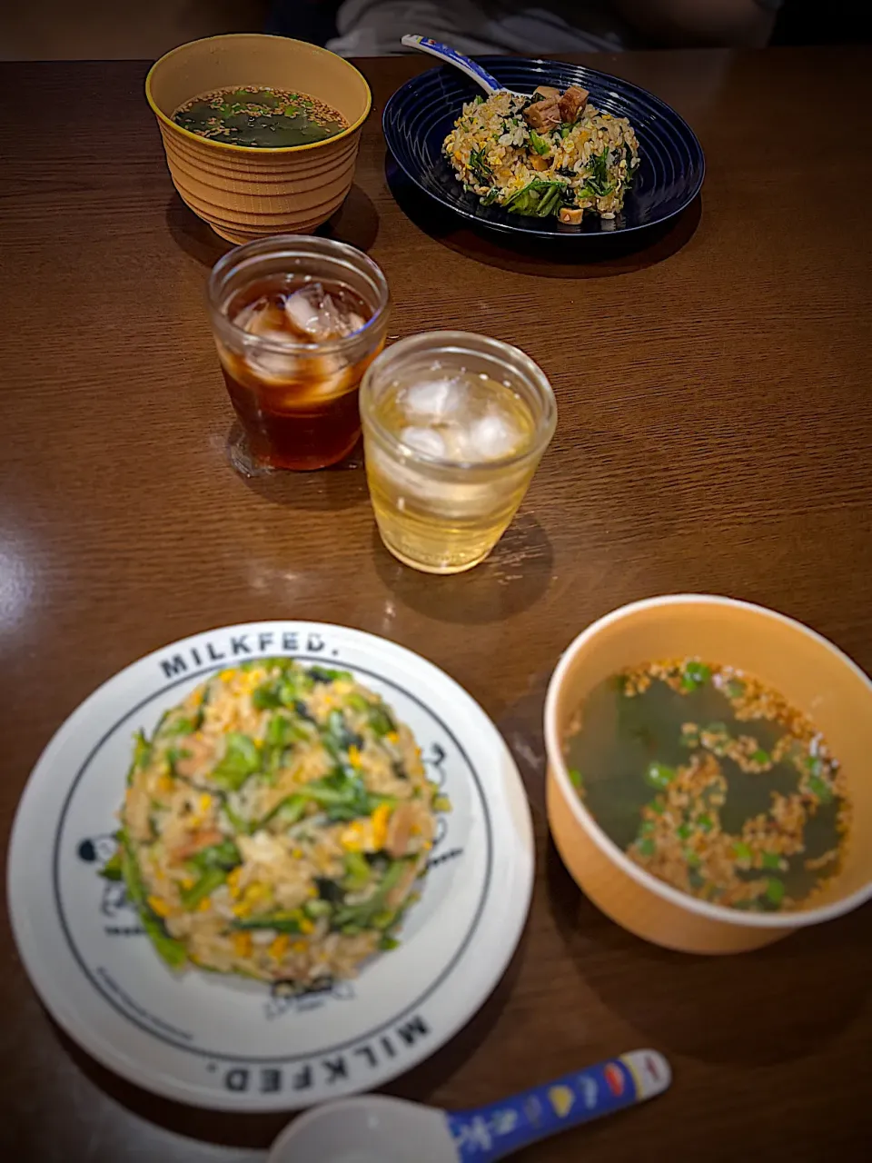 焼き豚と卵の炒飯　胡麻スープ　アイスコーヒー　麦茶|ch＊K*∀o(^^*)♪さん