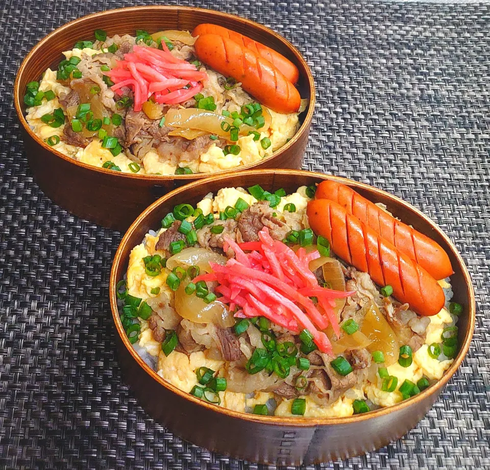 母とムスコのラブラブおソロ♪簡単ふわたま牛どーん弁当|からあげビールさん