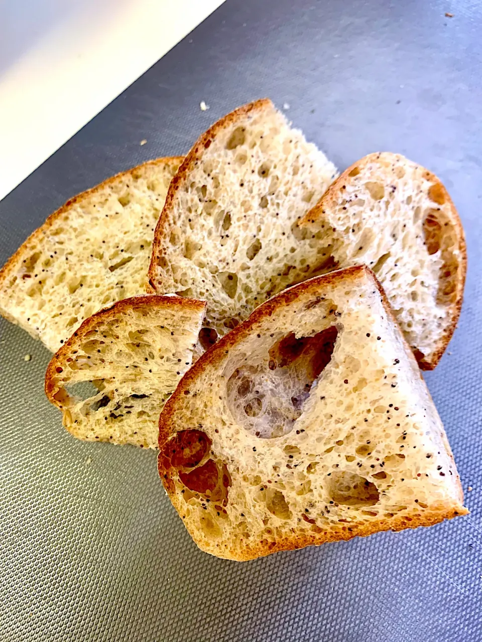 Slices of poppy seed sourdough bread from the other day|gonbenさん