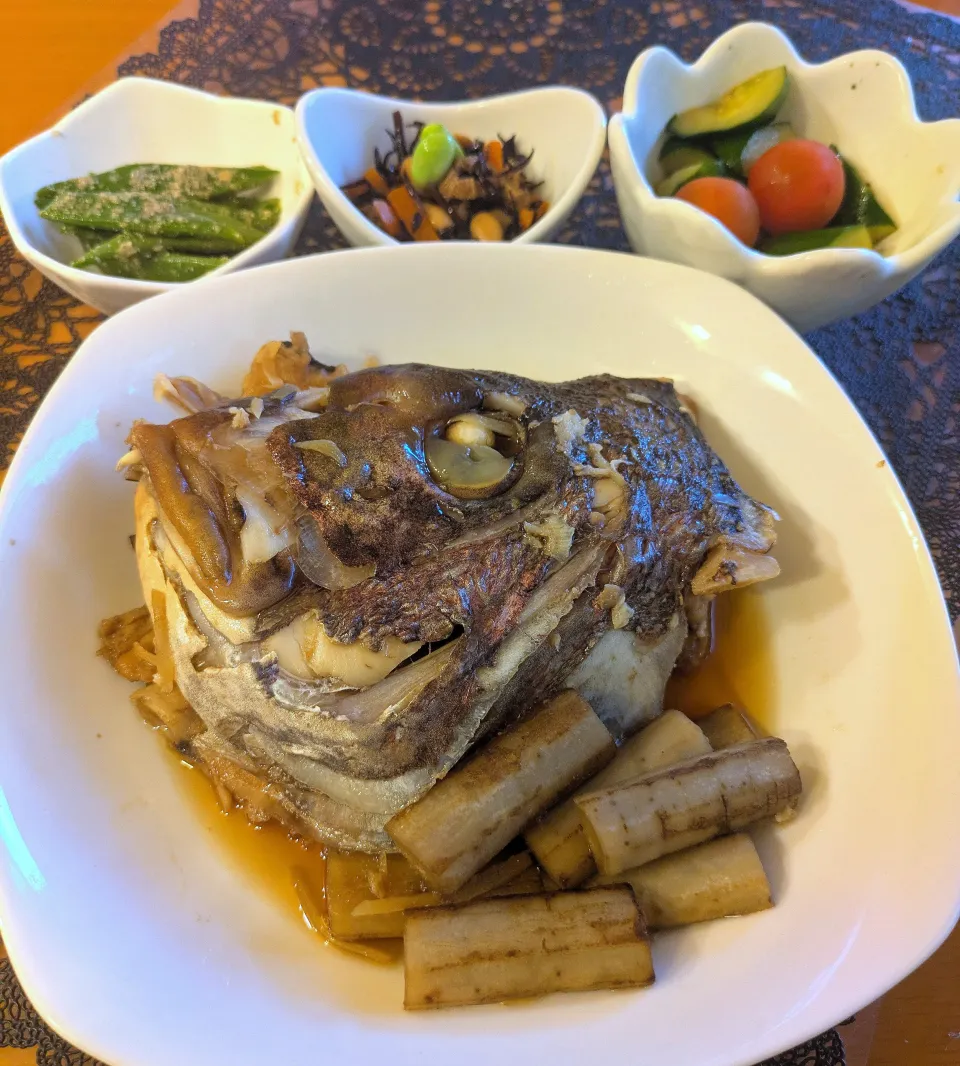 ☆鯛アラ煮　☆平豆ごま和え　☆ひじき煮物　☆キュウリゴマ油和え|chikakoさん