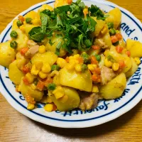 鶏肉とじゃがいもの味噌バター炒め