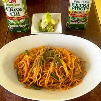 ランチ♯ナポリタン♯パスタにはもちろん♯日清オイリオ♯オリーブオイル🫒|小松菜さん