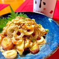 みょうがとちくわの梅ぽん和え