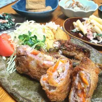 野菜肉巻き＆鰯の梅しそフライ