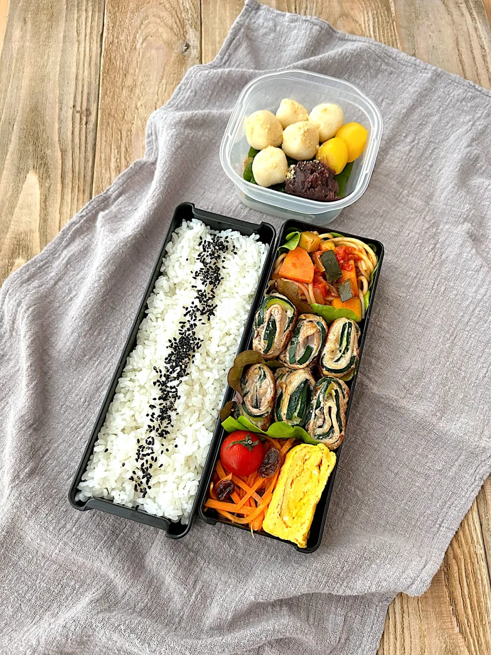 ラタトゥイユパスタ＆ズッキーニ肉巻き弁当🍱|nonoさん