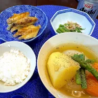 新玉ど〜んスープに🥔と🥕入れたらポトフの肉無しになってしまった😅|Seikoさん